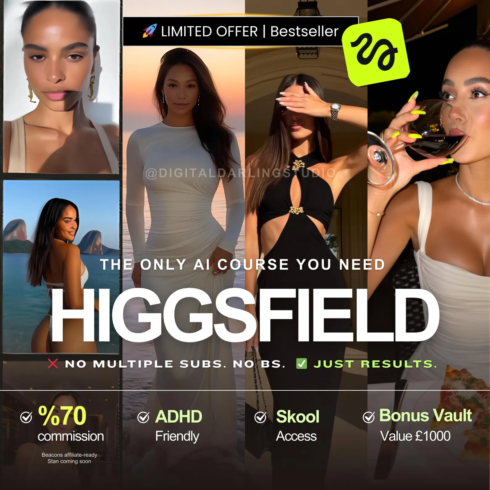 Higgsfield AI Course, Realistic AI Content for UGC, Reels, Stock Photos, Faceless Marketing, Digital Products & Social Media Content