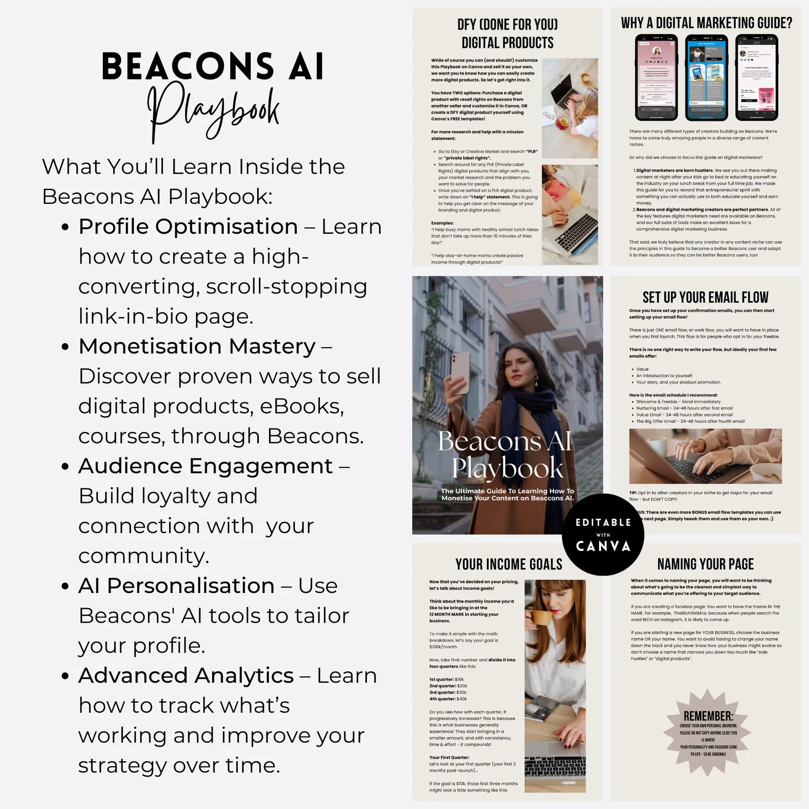 Beacons AI Playbook: Monetization Guide with MRR & PLR (71-Page Editable eBook)