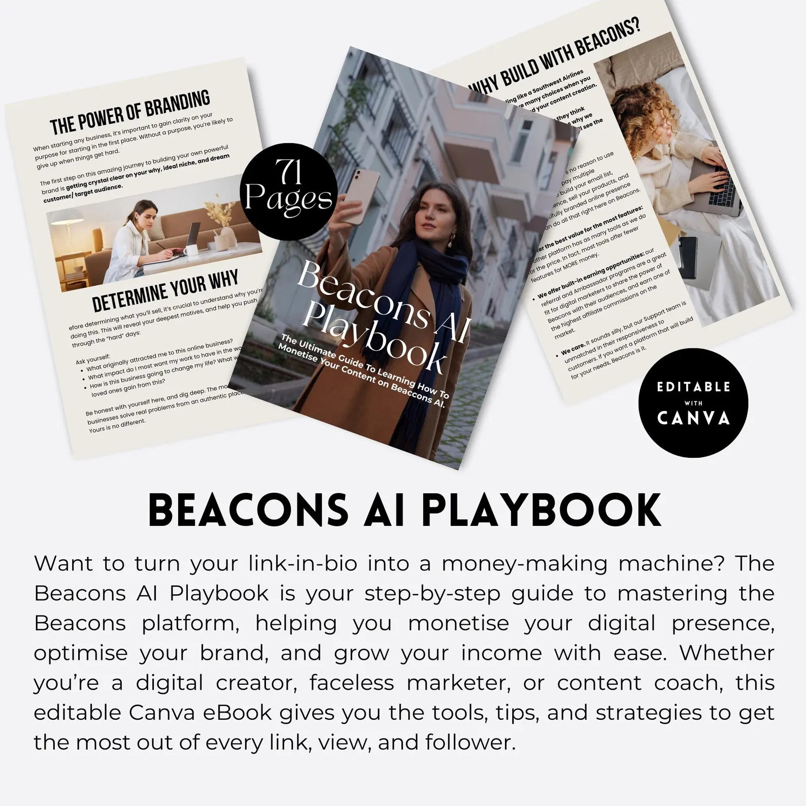Beacons AI Playbook: Monetization Guide with MRR & PLR (71-Page Editable eBook)